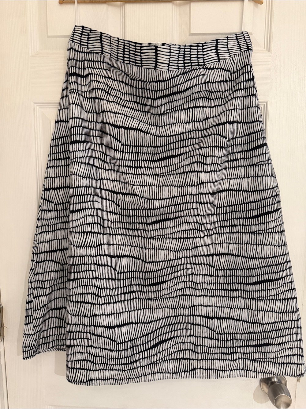 Black & White A-Line Cotton Skirt with Abstract Stripe Pattern